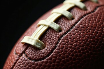 Close-up of worn leather football, laces visible, white, equipment, competition