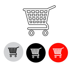 shopping trolley icon vector, there is a line icon, the trolley is black, white, using black, dark white and red round buttons