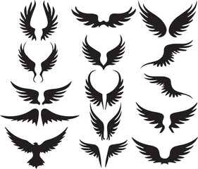 Black Wing Silhouette Vector Set – Bird, Angel, Tribal, and Abstract Wing Icons