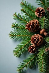 A rustic arrangement of pine cones, branches, and sprigs, perfect for holiday or winter decorations Ideal for crafting, home decor, and seasonal projects , design, natural elements, evergreen