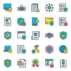 Filled outline icons set for Privacy policy