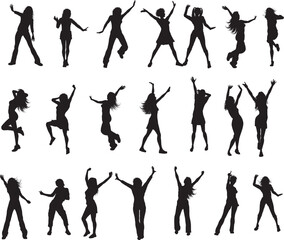 vector silhouettes of women dancing 