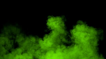 Abstract blurred green smoke misty fog on isolated black background. Texture overlays. Paranormal mystic smoke, clouds for movie scenes