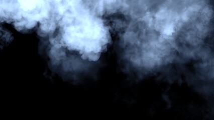 Abstract blurred blue smoke misty fog on isolated black background. Texture overlays. Paranormal mystic smoke, clouds for movie scenes