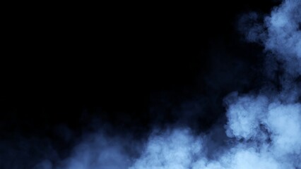 Abstract blurred blue smoke misty fog on isolated black background. Texture overlays. Paranormal mystic smoke, clouds for movie scenes