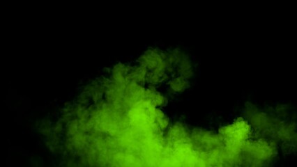 Abstract blurred green smoke misty fog on isolated black background. Texture overlays. Paranormal mystic smoke, clouds for movie scenes