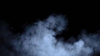 Naklejka premium Abstract blurred blue smoke misty fog on isolated black background. Texture overlays. Paranormal mystic smoke, clouds for movie scenes
