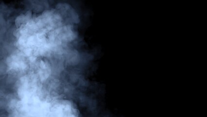 Abstract blurred blue smoke misty fog on isolated black background. Texture overlays. Paranormal mystic smoke, clouds for movie scenes
