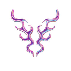 3d render of chrome shape y2k inspired flames asset