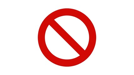 A red circle with a diagonal line through it on a white background in isolation