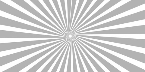 Grey and white sunburst background with rays. Geometric white and gray diagonal fabric radial summer sunshine explosion energy sunlight glowing sunburst design.
