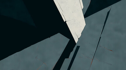 Abstract geometric fragmented surface with angles and dynamic cracks in black and white emphasizing texture and depth for artistic design. Layered Emphasis. Illustration