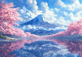 Mount Fuji Cherry Blossom Painting