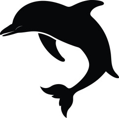 Obraz premium Elegant Black Dolphin Silhouette Isolated on White Backdrop: Captivating Ocean Creature Illustration 