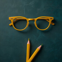 glasses and pencil on blackboard