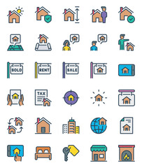 Filled outline icons set for Real estate