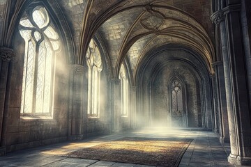 Timeless Ancient Room. Captivating Architecture of a Medieval Stone Building Bathed in Soft Light