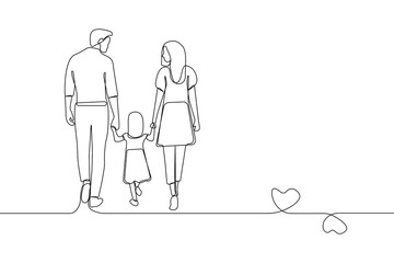 Family walking together line art drawing. Global Day of Parents concept background. Vector illustration