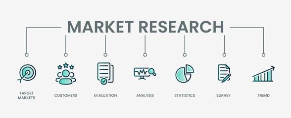 Market research set icon with modern green concept