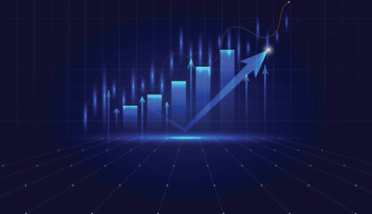 Abstract stock market graph, with arrow pointing growth business technology financial background vector design.