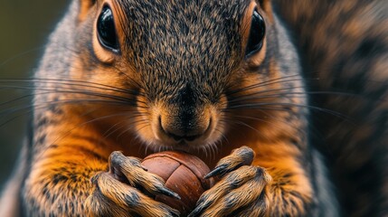 Close-up view of a squirrel holding a nut.