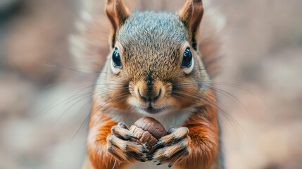 Close-up view of a squirrel holding a nut.