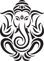 ganesh tribal tattoo style black and white illustration