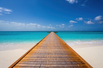 Fototapeta premium Tranquil Wooden Pier Extends into Turquoise Ocean