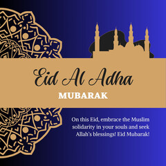  Elegant Eid al-Adha Mubarak Greeting with Mosque and Mandalas