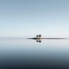 A tranquil scene of solitude with a reflective lake and trees.