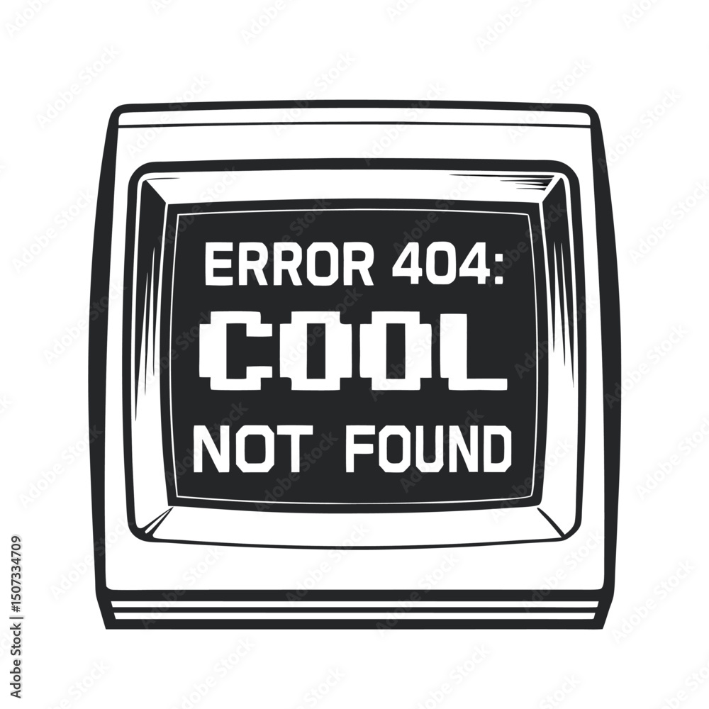 Poster retro computer monitor displaying 'cool not found' error message in black and white minimalist style