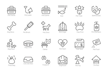 A collection of petrelated icons arranged in rows and columns each with a descriptive label underneath