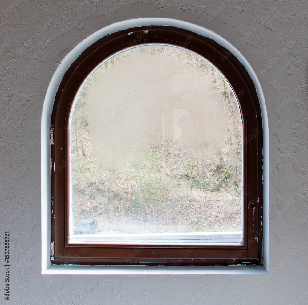Canvas Prints a window with a brown frame and a white frame
