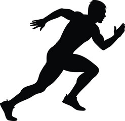 Dynamic Silhouette of a Male Runner Sprinting with Intensity, Isolated on White Background for Sports and Fitness Design.                             
