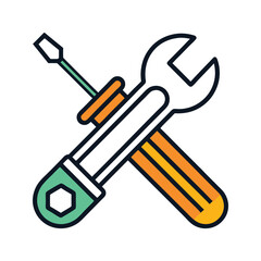 Wrench And Screwdriver Icon Vector Line Art On