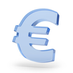 Three-dimensional euro symbol of glass isolated on a white background. 3d illustration.
