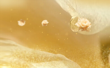 Golden Petal Essence with Cream Rose and Dew Drop in Soft Focus