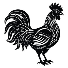 Rooster Silhouette Vector Illustration, Black and White Farm Animal, Proud Rooster Clipart for Logo and Design