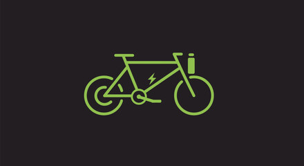 Fototapeta premium E-bike featuring a minimal bicycle frame with an integrated electric bolt or battery symbol. Clean lines, modern and balanced design, ideal for eco-friendly transport, green tech.