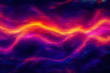 Fototapeta premium Motion glitch effect Abstract purple pink green orange neon rainbow wavy interlaced digital background 