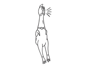 Funny screaming rubber chicken toy, squawking chicken icon doodle hand drawn. Outline line drawing clipart symbol