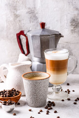 Espresso and cappucino. Different coffee
