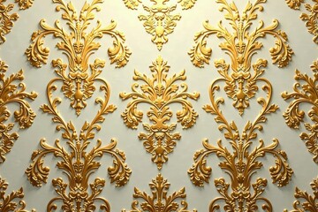 Intricate floral damask pattern in elegant gold and beige , leaf, beige, illustration