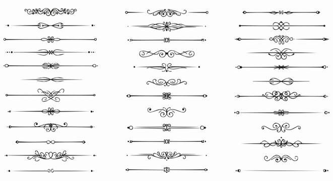Set of vintage calligraphic design elements, page decoration, border, frame, vector, and divider illustration