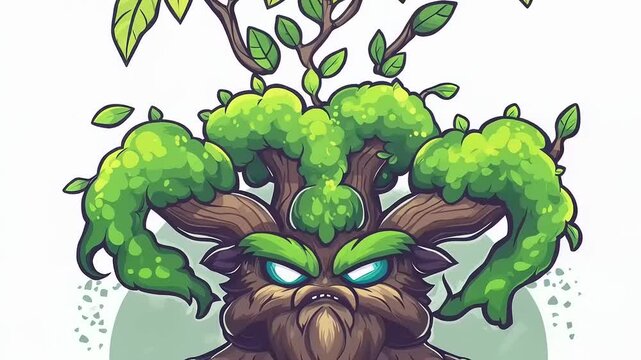 Whimsical Angry Tree Guardian: Animated Character Design for Fantasy Projects