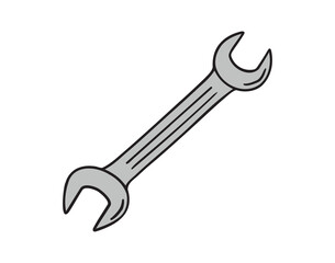 Wrench construction tool repair icon doodle hand drawn. Outline line drawing clipart symbol