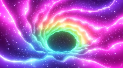 Obraz premium Vibrant neon light trails in a fluid gradient of colors, moving rapidly in various directions, creating an energetic burst of motion and excitement against a dark background