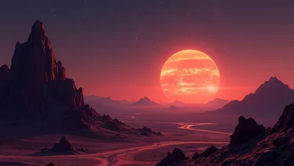 Selbstklebende Fototapeten Sunset image of extraterrestrial landforms © er