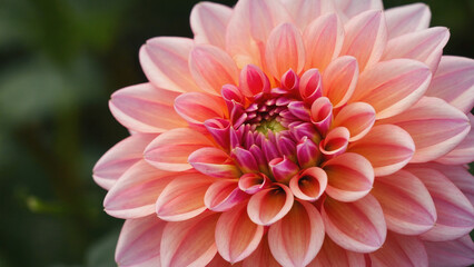 Fototapeta premium Dahlia Blossom in Bloom: An extraordinary close-up captures the exquisite elegance of a dahlia flower, showcasing its intricate layers of petals and vibrant color palette.