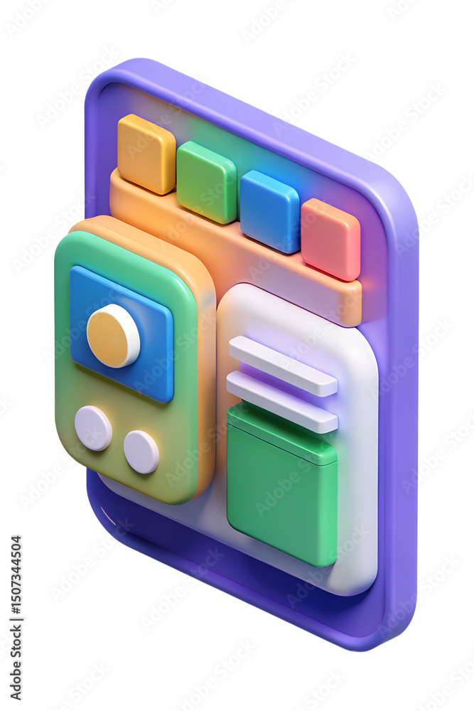 Poster colorful 3d illustration of an abstract icon representing interface elements and user interaction de